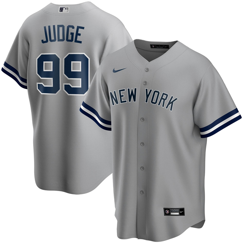 2020 MLB Men New York Yankees #99 Aaron Judge Nike Gray Road 2020 Replica Player Name Jersey 1->customized mlb jersey->Custom Jersey